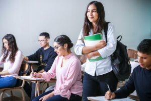 College student managing stress and workload while studying in a campus environment